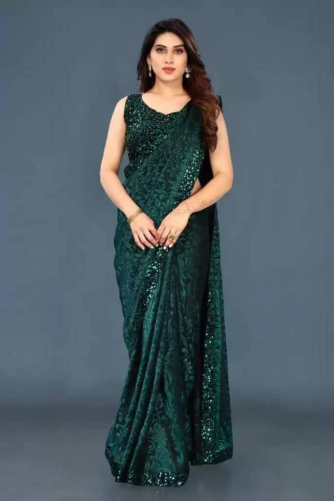     			VRAGI Lycra Embellished Regular Saree With Unstitched Blouse Piece ( Green )