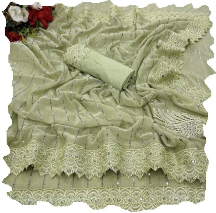     			VRAGI Lycra Embellished Regular Saree With Unstitched Blouse Piece ( Light Green )