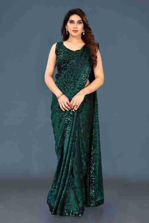     			VRAGI Lycra Embellished Regular Saree With Unstitched Blouse Piece ( Green )