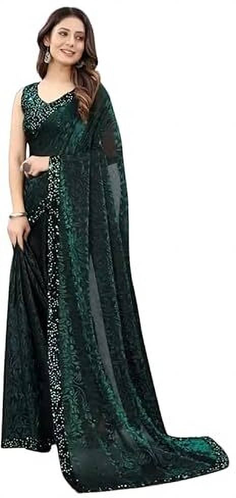     			VRAGI Lycra Embellished Regular Saree With Unstitched Blouse Piece ( Green )