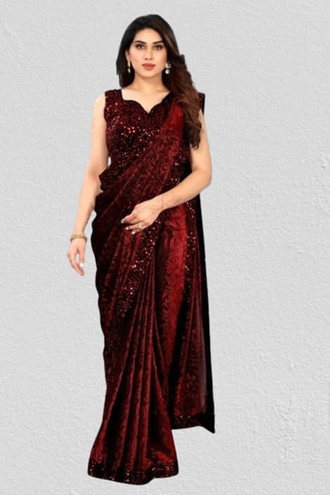 VRAGI Lycra Embellished Regular Saree With Unstitched Blouse Piece ( Maroon ) VRAGI Lycra Embellished Regular Saree With Unstitched Blouse Piece ( Maroon )