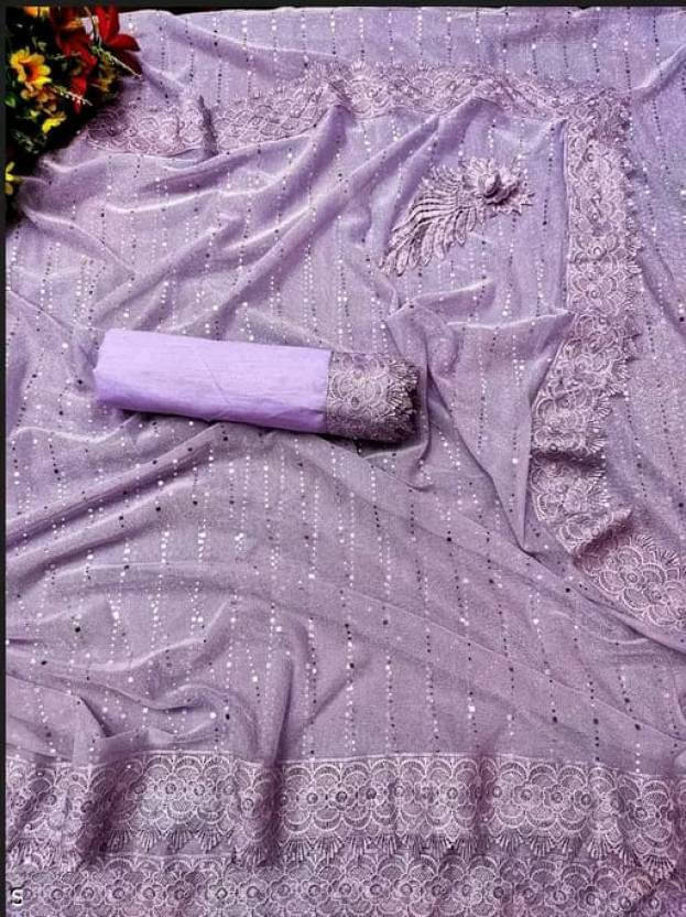     			VRAGI Lycra Embellished Regular Saree With Unstitched Blouse Piece ( Purple )