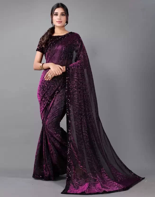 VRAGI Lycra Embroidered Regular Saree With Unstitched Blouse Piece ( Purple ) VRAGI Lycra Embroidered Regular Saree With Unstitched Blouse Piece ( Purple )