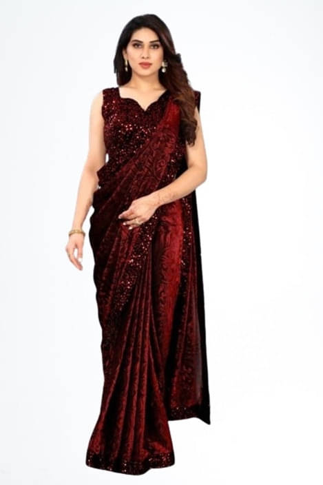     			VRAGI Lycra Printed Regular Saree With Unstitched Blouse Piece ( Maroon )