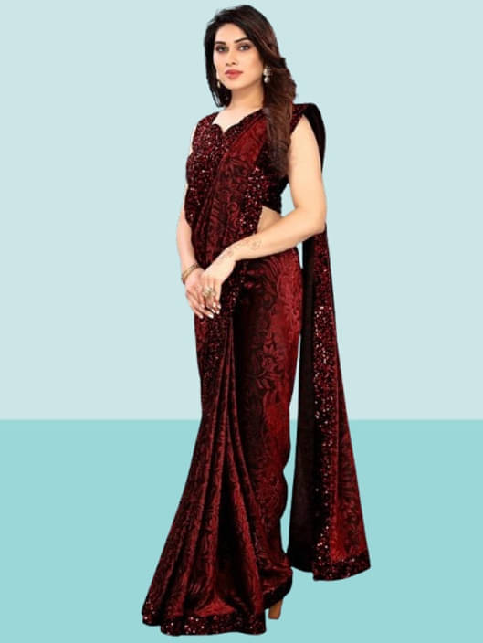 VRAGI Lycra Printed Regular Saree With Unstitched Blouse Piece ( Maroon ) VRAGI Lycra Printed Regular Saree With Unstitched Blouse Piece ( Maroon )