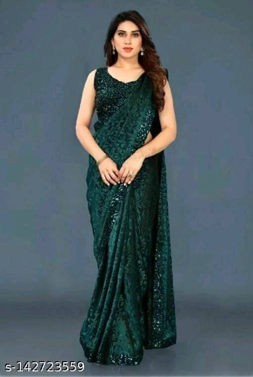 VRAGI Lycra Printed Regular Saree With Unstitched Blouse Piece ( Green ) VRAGI Lycra Printed Regular Saree With Unstitched Blouse Piece ( Green )