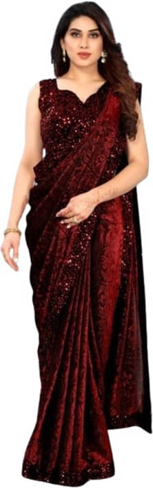     			VRAGI Lycra Printed Regular Saree With Unstitched Blouse Piece ( Maroon )