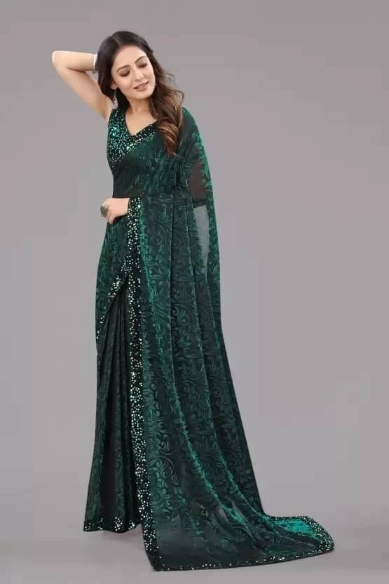     			VRAGI Lycra Printed Regular Saree With Unstitched Blouse Piece ( Green )