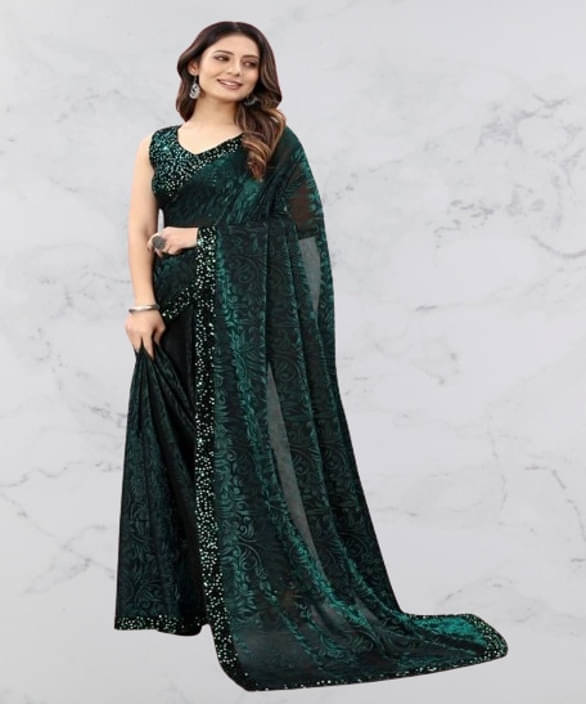     			VRAGI Lycra Printed Regular Saree With Unstitched Blouse Piece ( Green )