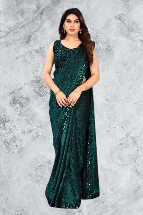     			VRAGI Lycra Printed Regular Saree With Unstitched Blouse Piece ( Green )