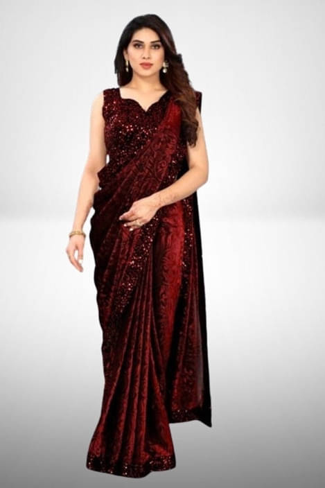     			VRAGI Lycra Printed Regular Saree With Unstitched Blouse Piece ( Maroon )