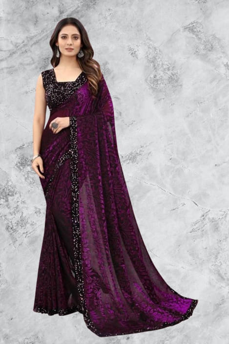VRAGI Lycra Printed Regular Saree With Unstitched Blouse Piece ( Purple ) VRAGI Lycra Printed Regular Saree With Unstitched Blouse Piece ( Purple )
