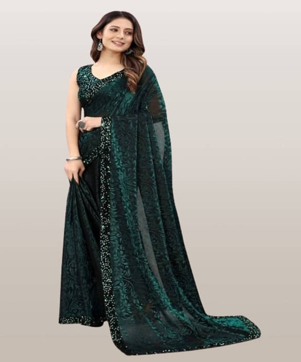    			VRAGI Lycra Printed Regular Saree With Unstitched Blouse Piece ( Green )