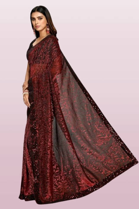     			VRAGI Lycra Printed Regular Saree With Unstitched Blouse Piece ( Maroon )