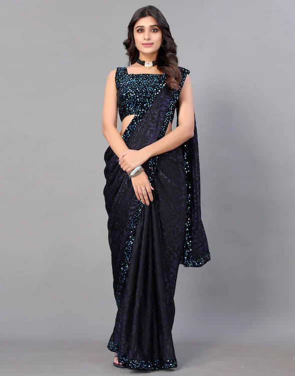     			VRAGI Lycra Printed Regular Saree With Unstitched Blouse Piece ( Blue )