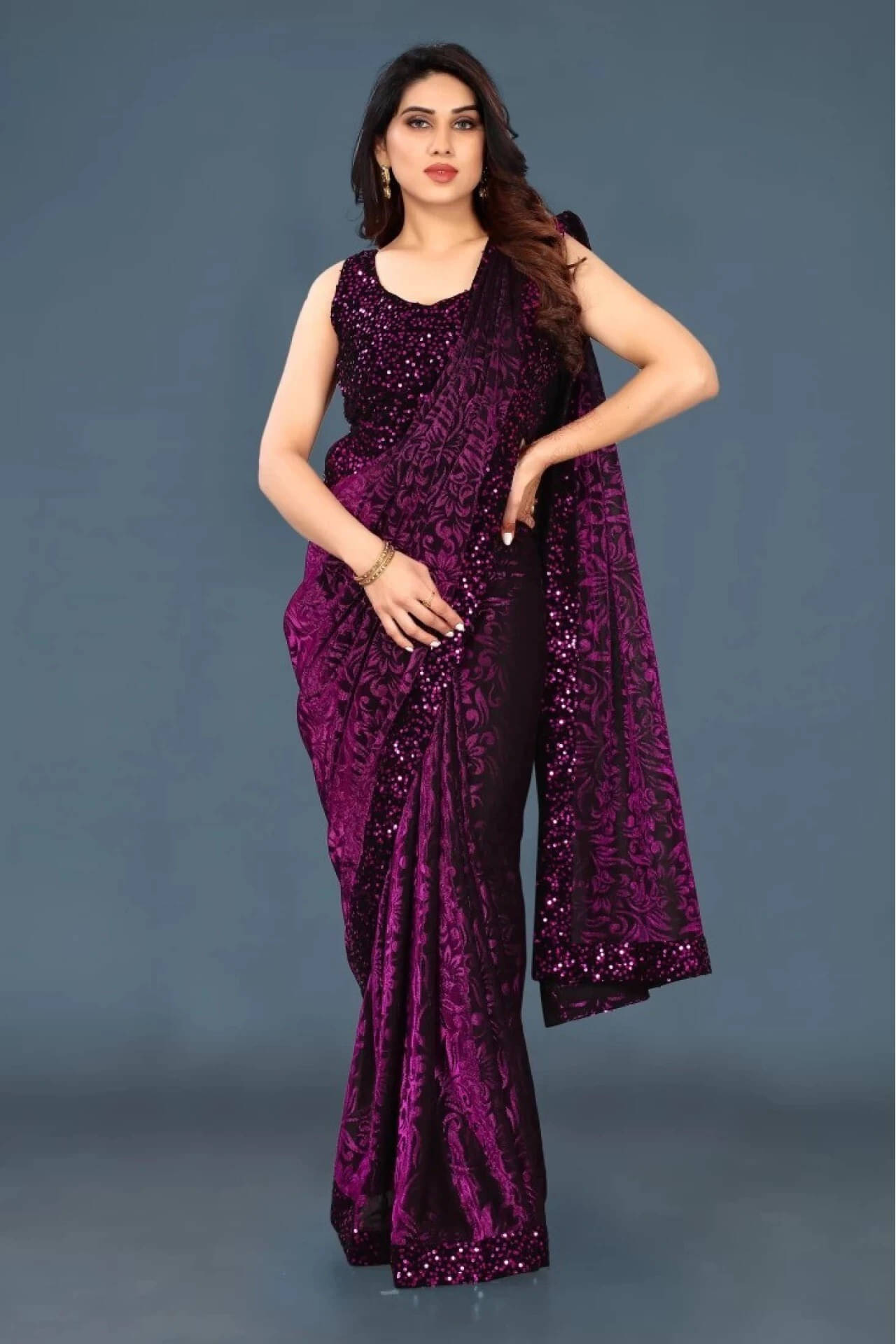 VRAGI Lycra Printed Regular Saree With Unstitched Blouse Piece ( Purple ) VRAGI Lycra Printed Regular Saree With Unstitched Blouse Piece ( Purple )