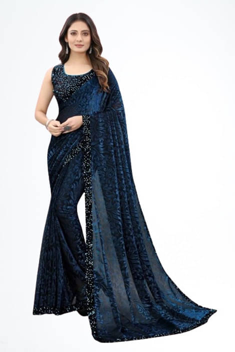 VRAGI Lycra Printed Regular Saree With Unstitched Blouse Piece ( Blue ) VRAGI Lycra Printed Regular Saree With Unstitched Blouse Piece ( Blue )