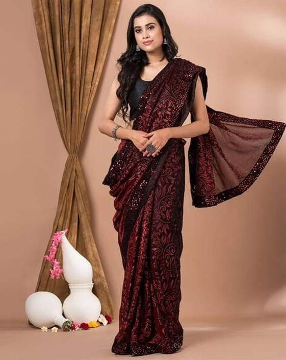 VRAGI Lycra Printed Regular Saree With Unstitched Blouse Piece ( Maroon ) VRAGI Lycra Printed Regular Saree With Unstitched Blouse Piece ( Maroon )