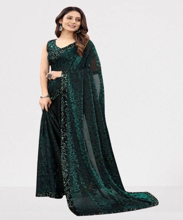     			VRAGI Lycra Printed Regular Saree With Unstitched Blouse Piece ( Green )