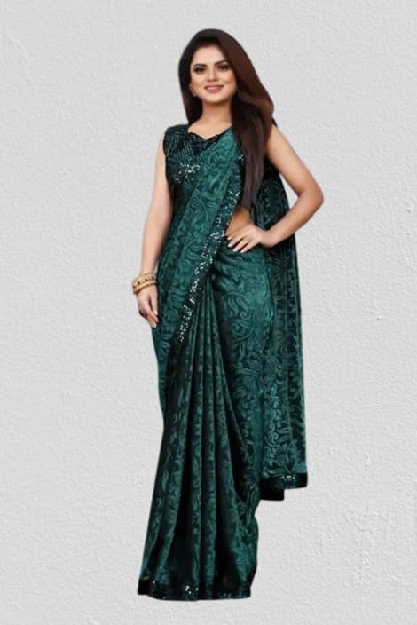 VRAGI Lycra Printed Regular Saree With Unstitched Blouse Piece ( Green ) VRAGI Lycra Printed Regular Saree With Unstitched Blouse Piece ( Green )