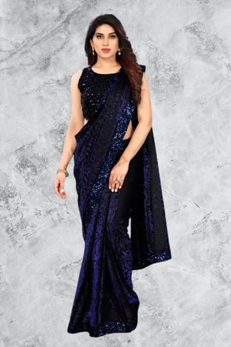     			VRAGI Lycra Printed Regular Saree With Unstitched Blouse Piece ( Blue )