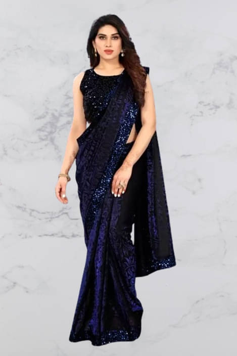 VRAGI Lycra Printed Regular Saree With Unstitched Blouse Piece ( Blue ) VRAGI Lycra Printed Regular Saree With Unstitched Blouse Piece ( Blue )