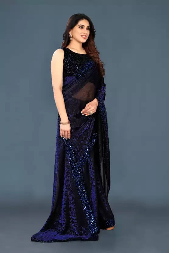 VRAGI Lycra Printed Regular Saree With Unstitched Blouse Piece ( Blue ) VRAGI Lycra Printed Regular Saree With Unstitched Blouse Piece ( Blue )