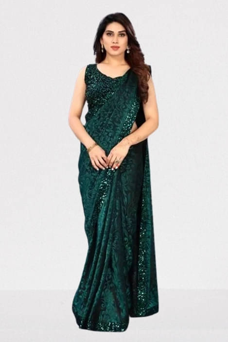 VRAGI Lycra Printed Regular Saree With Unstitched Blouse Piece ( Green ) VRAGI Lycra Printed Regular Saree With Unstitched Blouse Piece ( Green )
