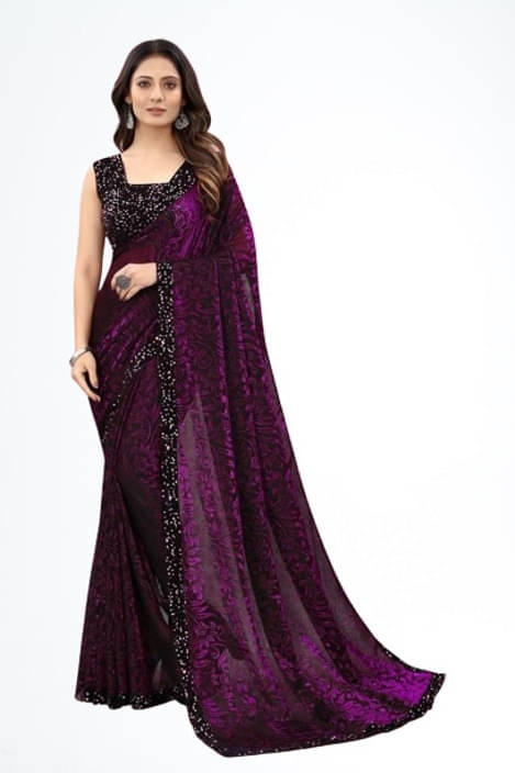     			VRAGI Lycra Printed Regular Saree With Unstitched Blouse Piece ( Purple )