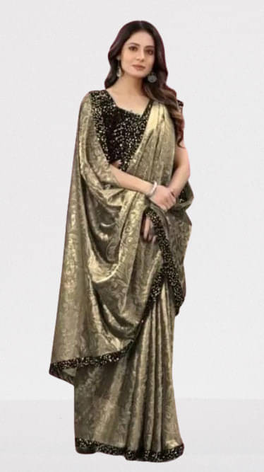 VRAGI Lycra Printed Regular Saree With Unstitched Blouse Piece ( Gold ) VRAGI Lycra Printed Regular Saree With Unstitched Blouse Piece ( Gold )