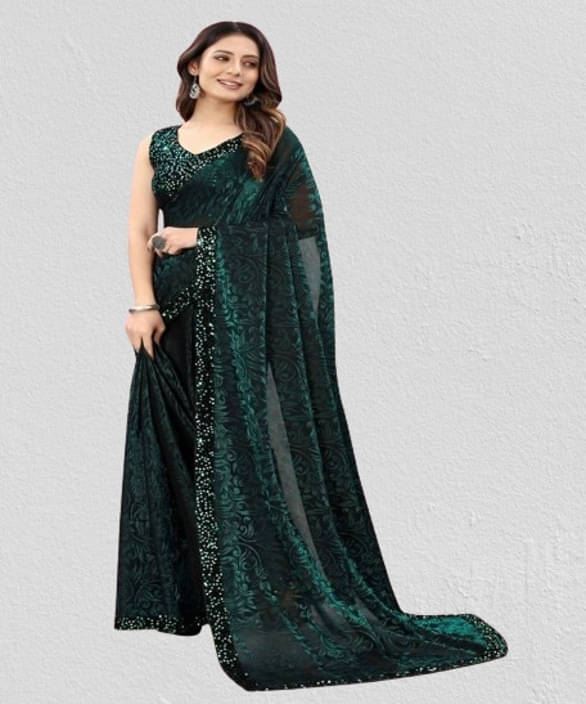 VRAGI Lycra Printed Regular Saree With Unstitched Blouse Piece ( Green ) VRAGI Lycra Printed Regular Saree With Unstitched Blouse Piece ( Green )
