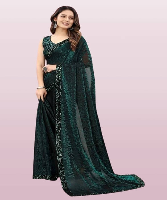 VRAGI Lycra Printed Regular Saree With Unstitched Blouse Piece ( Green ) VRAGI Lycra Printed Regular Saree With Unstitched Blouse Piece ( Green )