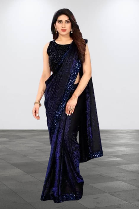 VRAGI Lycra Printed Regular Saree With Unstitched Blouse Piece ( Blue ) VRAGI Lycra Printed Regular Saree With Unstitched Blouse Piece ( Blue )