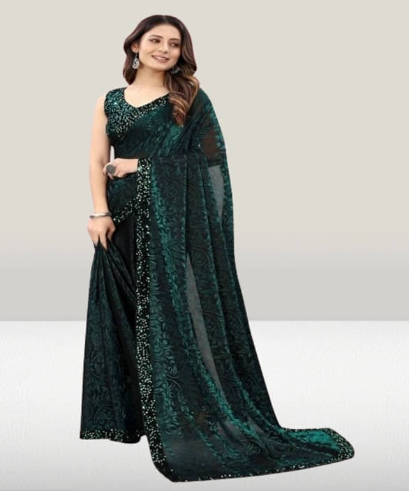     			VRAGI Lycra Printed Regular Saree With Unstitched Blouse Piece ( Green )