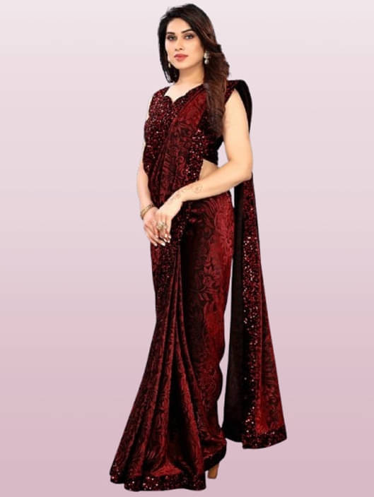     			VRAGI Lycra Printed Regular Saree With Unstitched Blouse Piece ( Maroon )