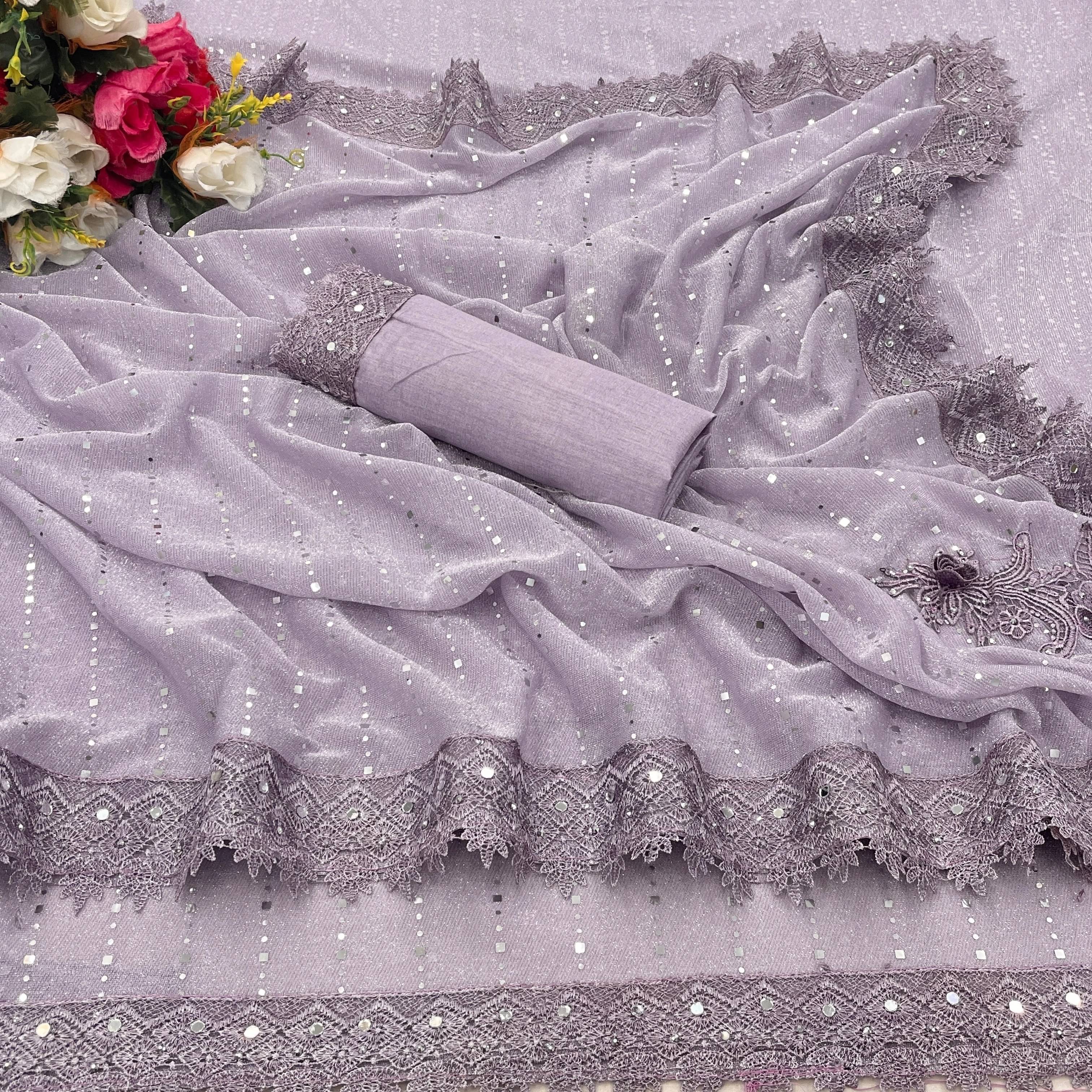     			VRAGI Lycra Printed Regular Saree With Unstitched Blouse Piece ( Purple )