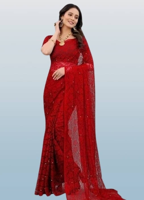 VRAGI Lycra Self Design Banarasi saree With Unstitched Blouse Piece ( Red ) VRAGI Lycra Self Design Banarasi saree With Unstitched Blouse Piece ( Red )