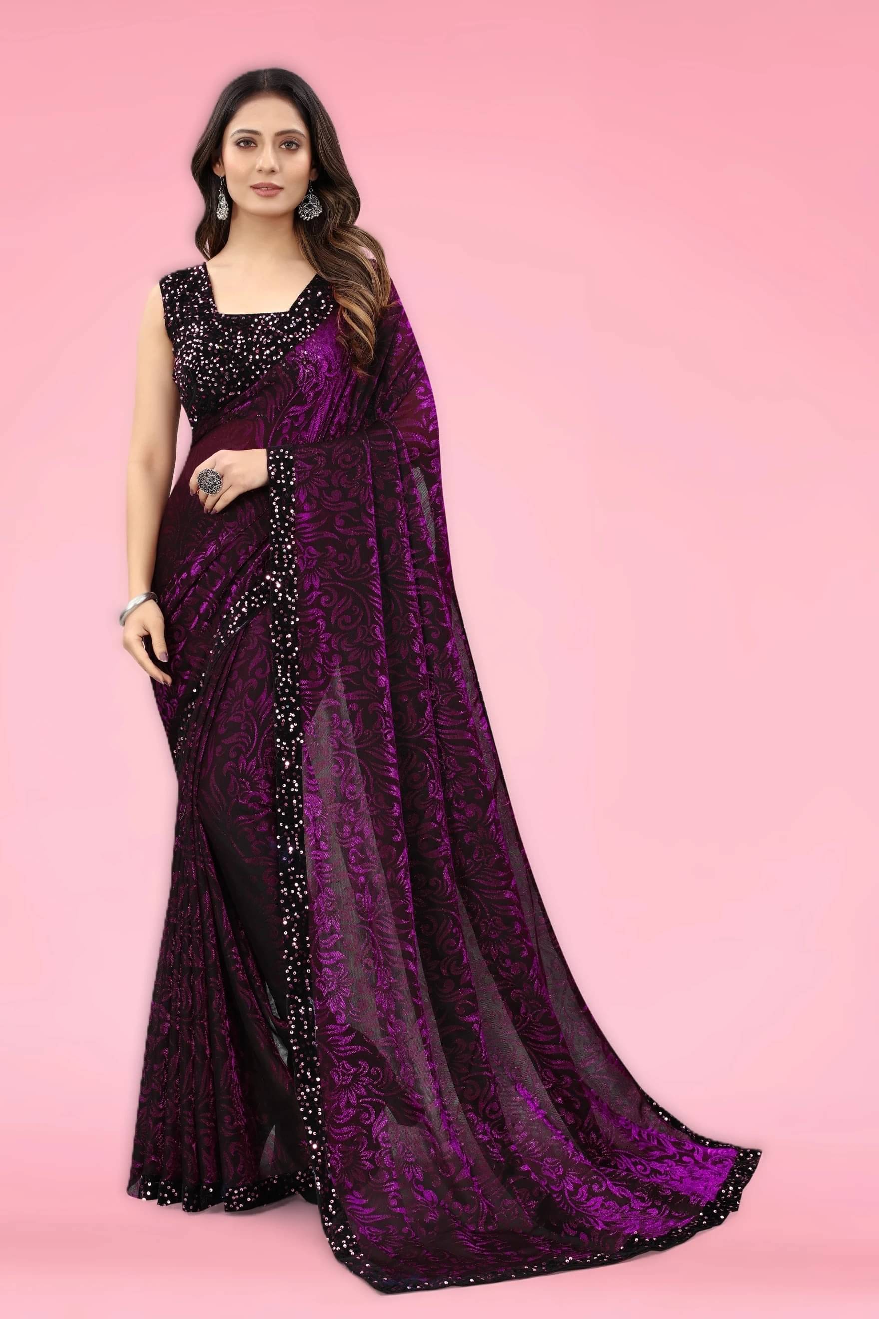 VRAGI Lycra Self Design Regular Saree With Unstitched Blouse Piece ( Magenta ) VRAGI Lycra Self Design Regular Saree With Unstitched Blouse Piece ( Magenta )
