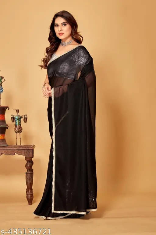     			VRAGI Lycra Self Design Regular Saree With Unstitched Blouse Piece ( Black )