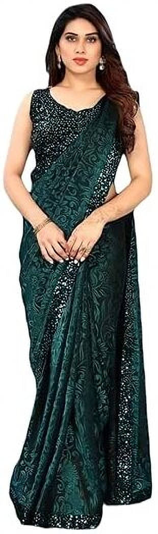    			VRAGI Lycra Self Design Regular Saree With Unstitched Blouse Piece ( Green )