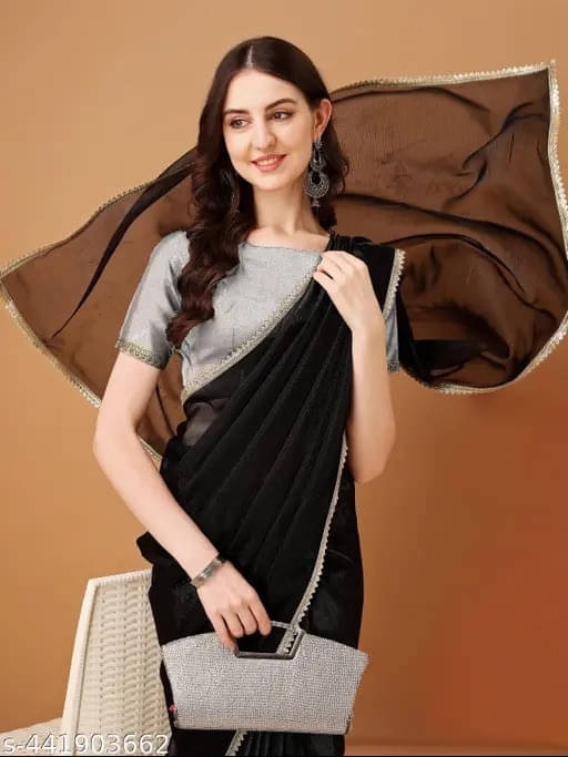     			VRAGI Lycra Self Design Regular Saree With Unstitched Blouse Piece ( Black )