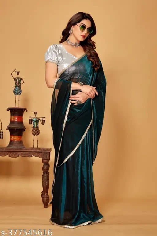 VRAGI Lycra Self Design Regular Saree With Unstitched Blouse Piece ( Green ) VRAGI Lycra Self Design Regular Saree With Unstitched Blouse Piece ( Green )