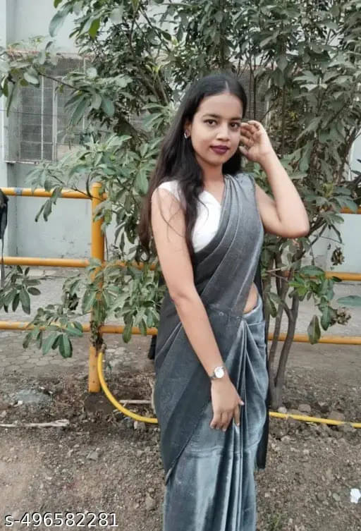 VRAGI Lycra Solid Regular Saree With Unstitched Blouse Piece ( Silver )     			VRAGI Lycra Solid Regular Saree With Unstitched Blouse Piece ( Silver )