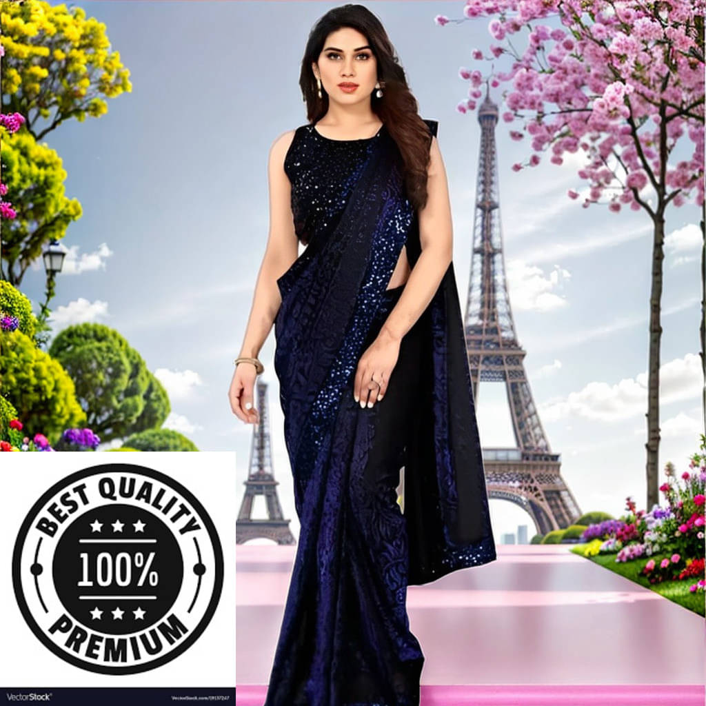     			VRAGI Lycra Solid Regular Saree With Unstitched Blouse Piece ( Navy Blue )