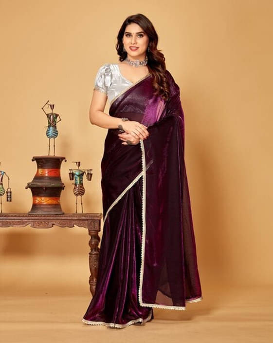     			VRAGI Lycra Solid Regular Saree With Unstitched Blouse Piece ( Purple )