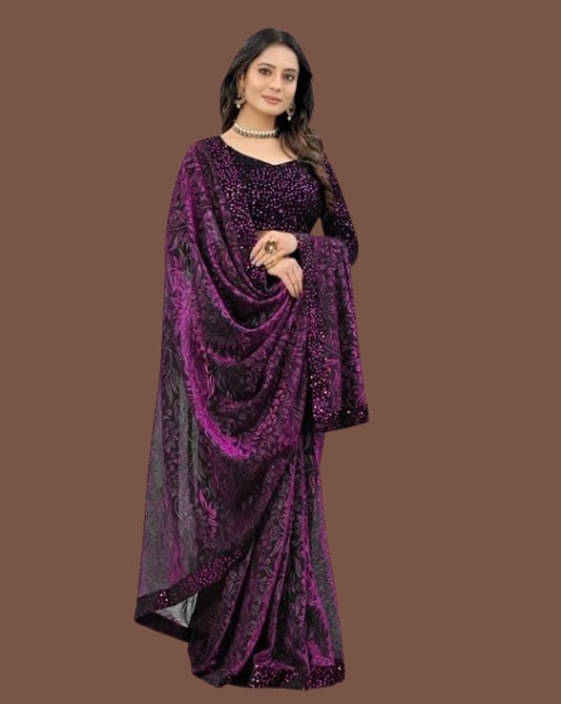     			VRAGI Lycra Solid Regular Saree With Unstitched Blouse Piece ( Magenta )