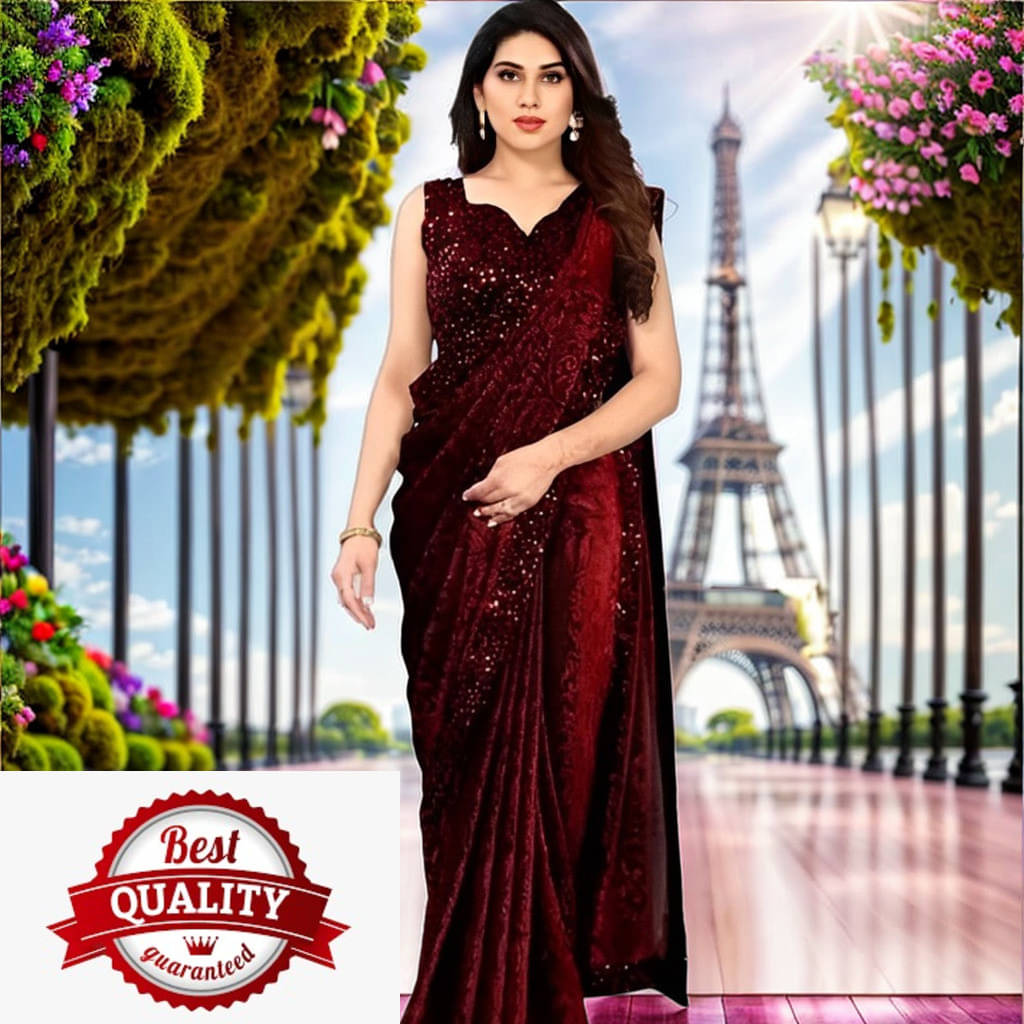     			VRAGI Lycra Solid Regular Saree With Unstitched Blouse Piece ( Maroon )