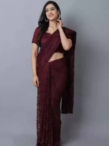     			VRAGI Net Dyed Regular Saree With Unstitched Blouse Piece ( Maroon )