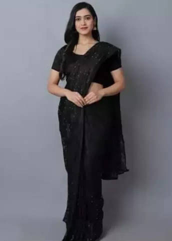 VRAGI Net Dyed Regular Saree With Unstitched Blouse Piece ( Black ) VRAGI Net Dyed Regular Saree With Unstitched Blouse Piece ( Black )