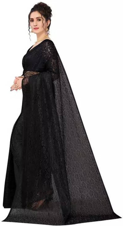 VRAGI Net Dyed Regular Saree With Unstitched Blouse Piece ( Black ) VRAGI Net Dyed Regular Saree With Unstitched Blouse Piece ( Black )